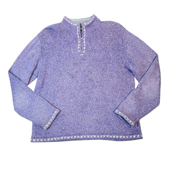 Woolrich Purple Wool 1/4 Zip Mock Neck Pullover Sweater Cottagecore Cabincore L - Picture 1 of 13